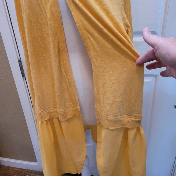 LOGO by Lori Goldstein Slub Knit cardigan Chiffon Trim Yellow Fall Top  XL - Picture 4 of 9